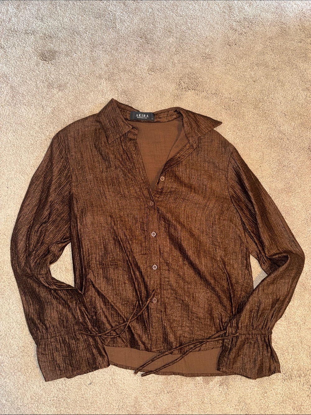 AKIRA Women's Textured Brown Button-Down Shirt